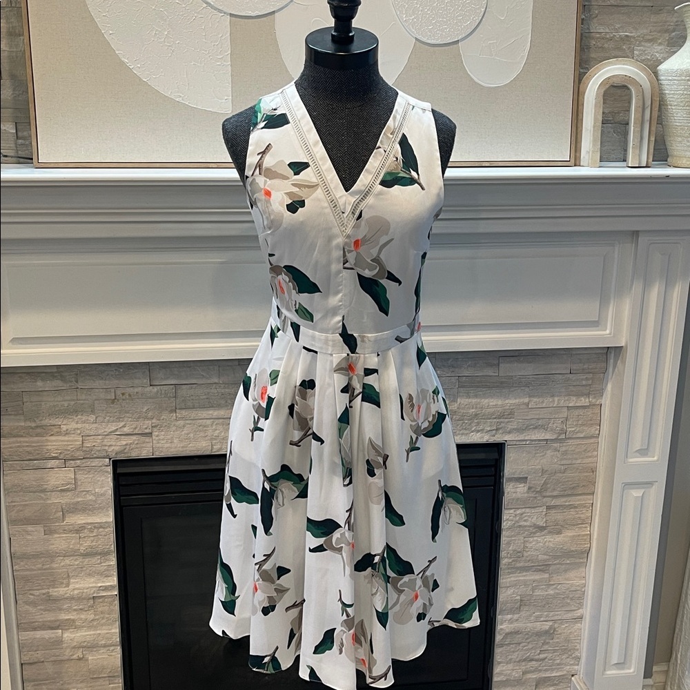 Banana Republic White Pleated Maxi Floral Magnolia Dress Size 2